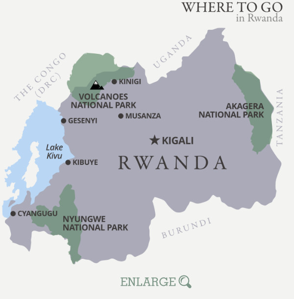 Where to go in Rwanda map