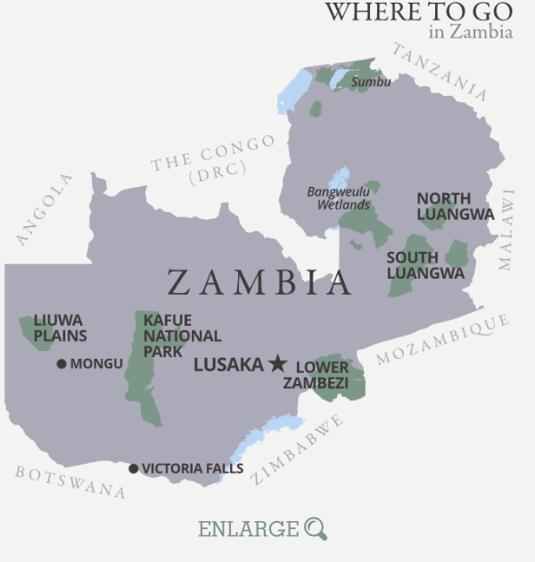 Where to go in Zambia map